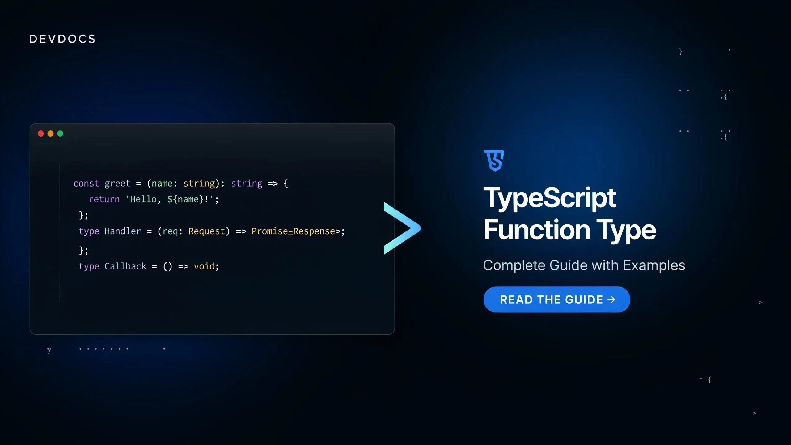 TypeScript function type syntax: parameters, arrow and return type